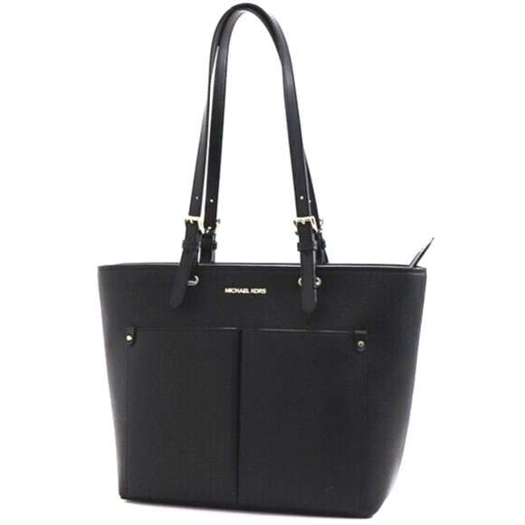 New Michael Kors Jet Set Travel Medium Double Pocket Tote Black - Picture 4 of 5